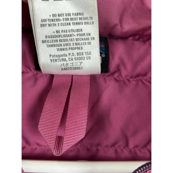 Patagonia Girls XL 14  Hi-Loft Down Sweater Hoody Hooded Puffer Jacket Pink - Picture 10 of 16